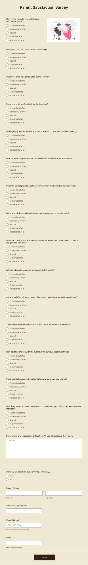 Parent Satisfaction Survey Form Template