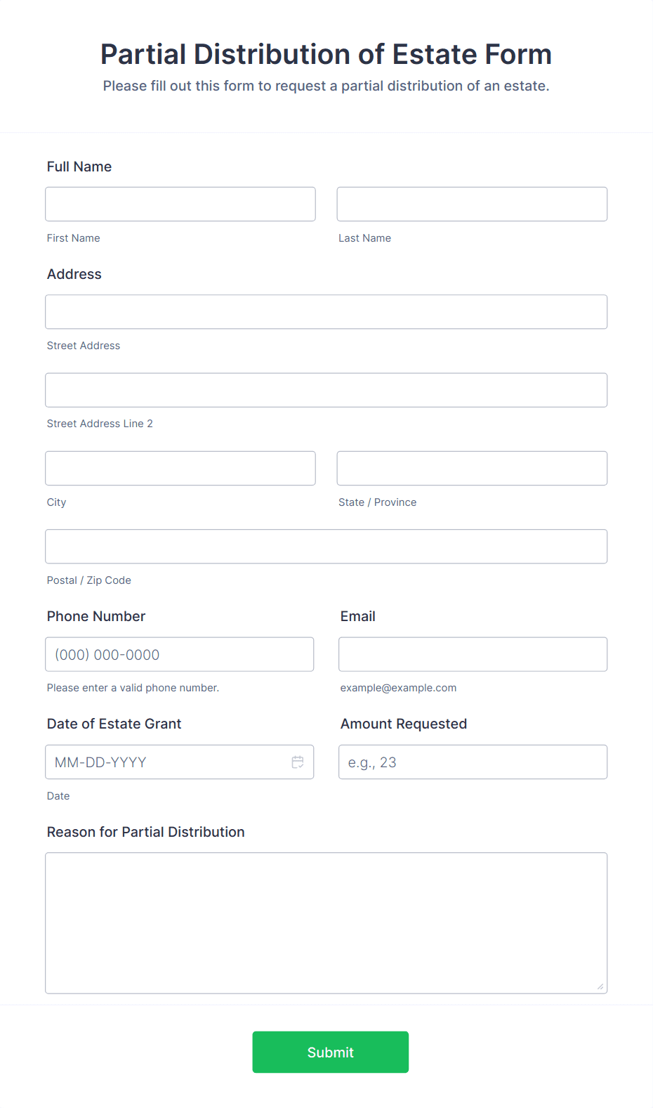 Partial Distribution of Estate Form Template | Jotform