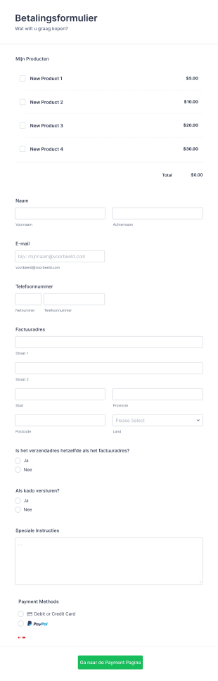 PayPal Betalingsformulier Form Template
