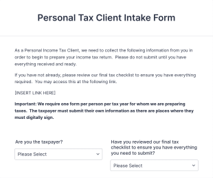 Personal Tax Client Intake Form Template