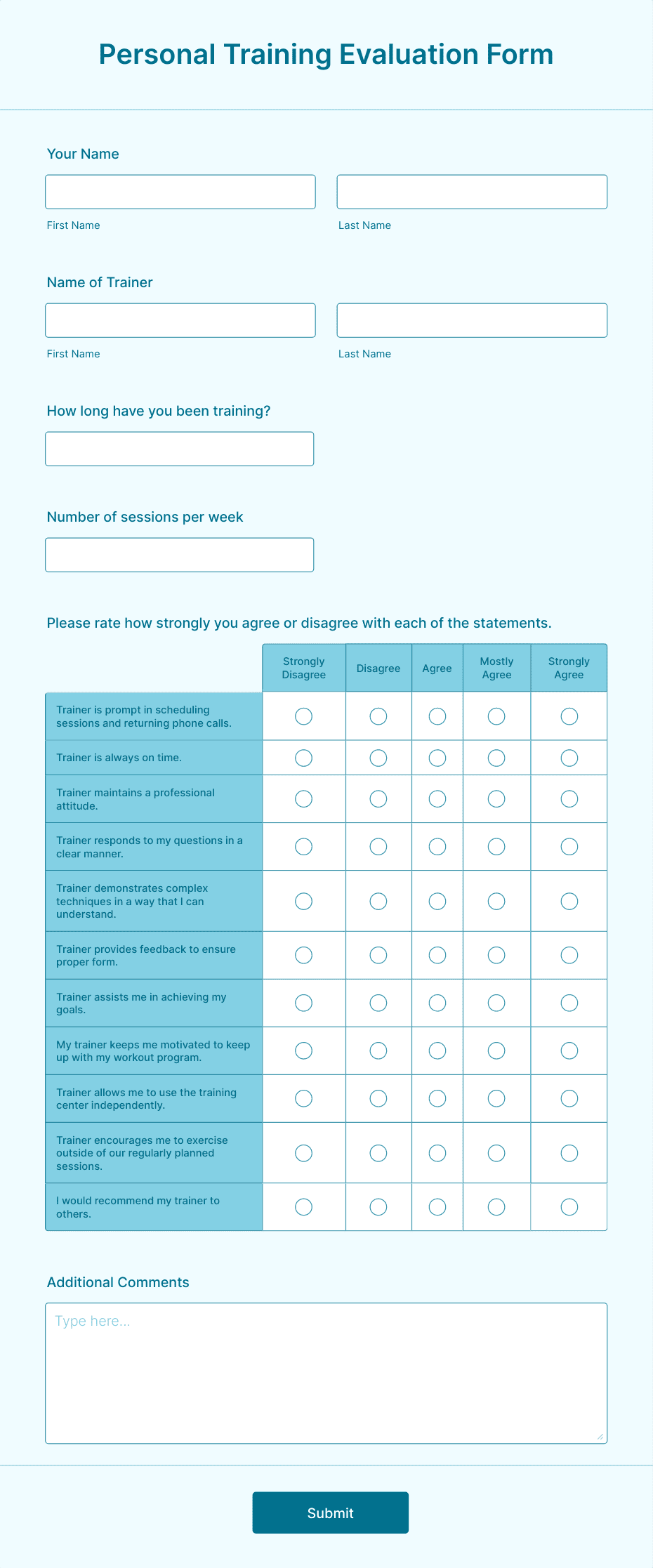 Personal Training Evaluation Form Template | Jotform