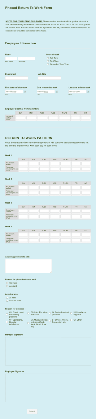 Phased Return To Work Form Template
