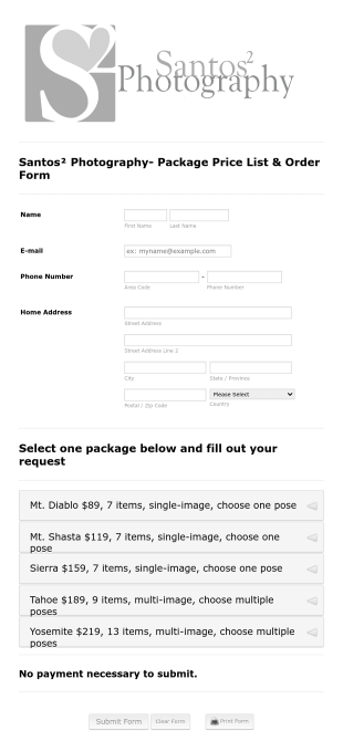 Photography Order Form Template