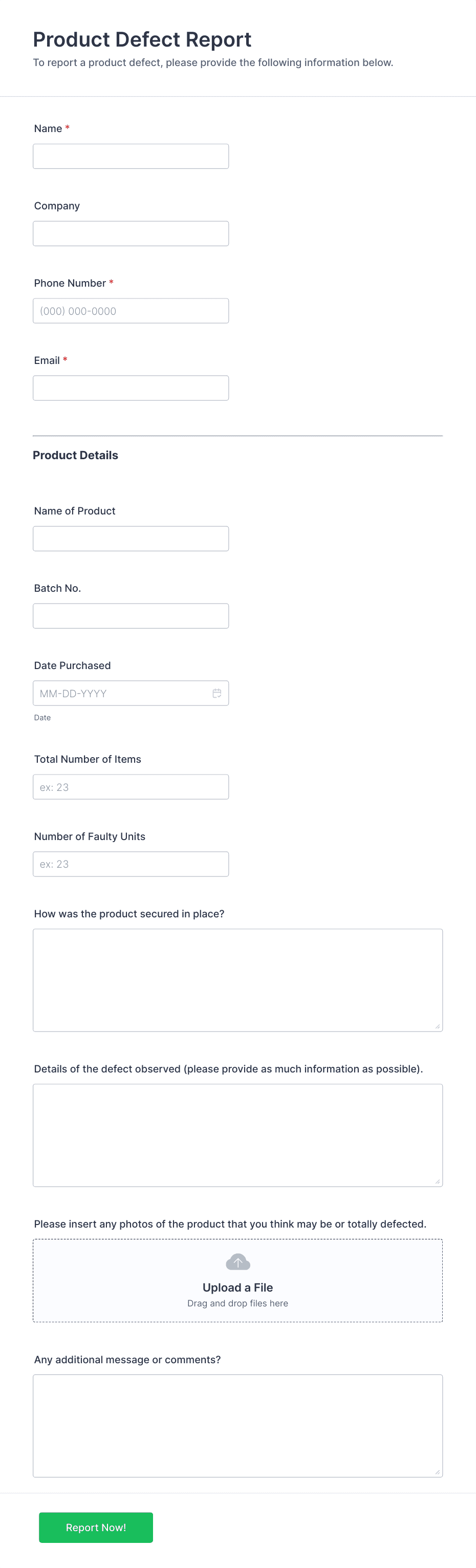 Product Defect Report Form Template | Jotform