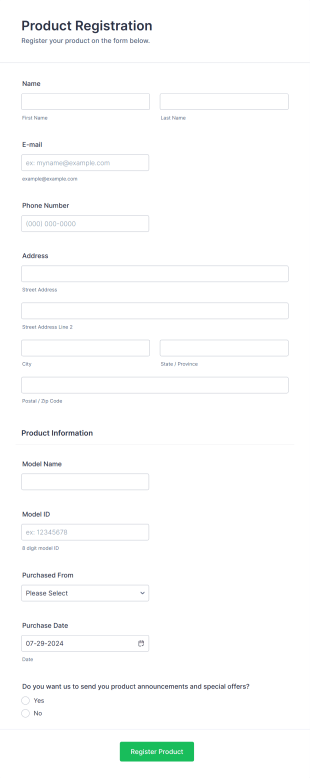 Product Registration Form Template