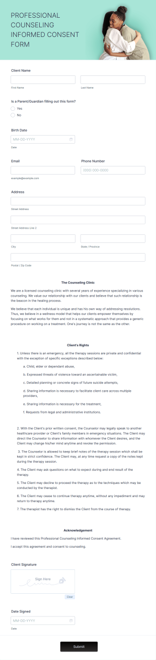 Professional Counseling Informed Consent Form Template