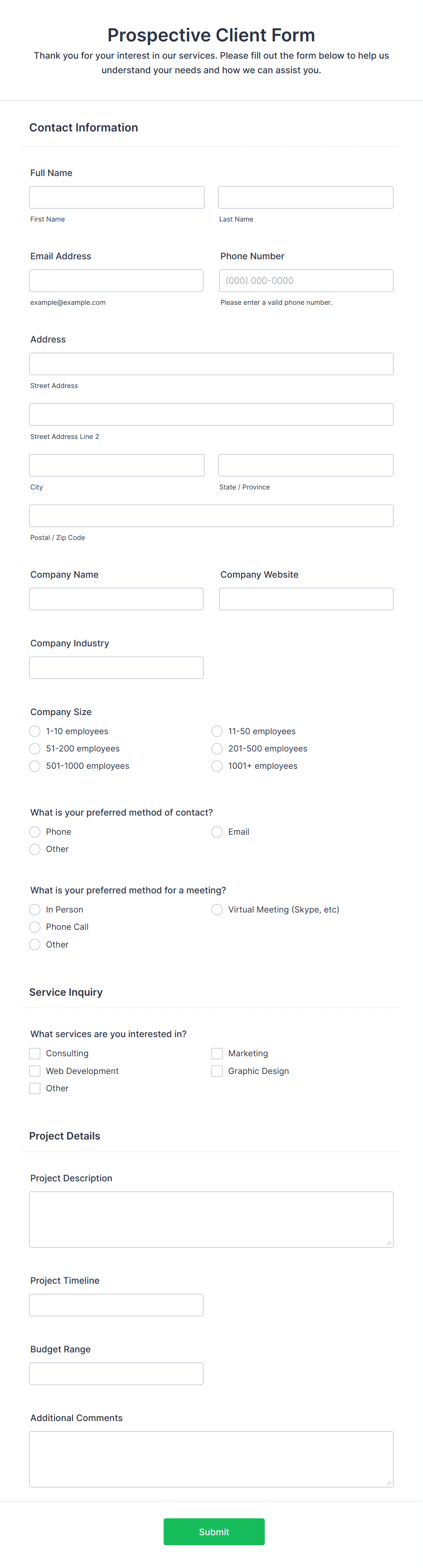 Prospective Client Form Template | Jotform