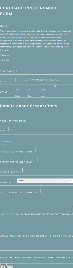 Purchase Price Request Form Template | Jotform