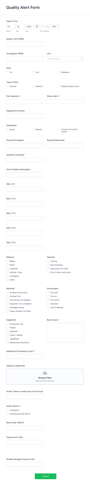Quality Alert Form Template
