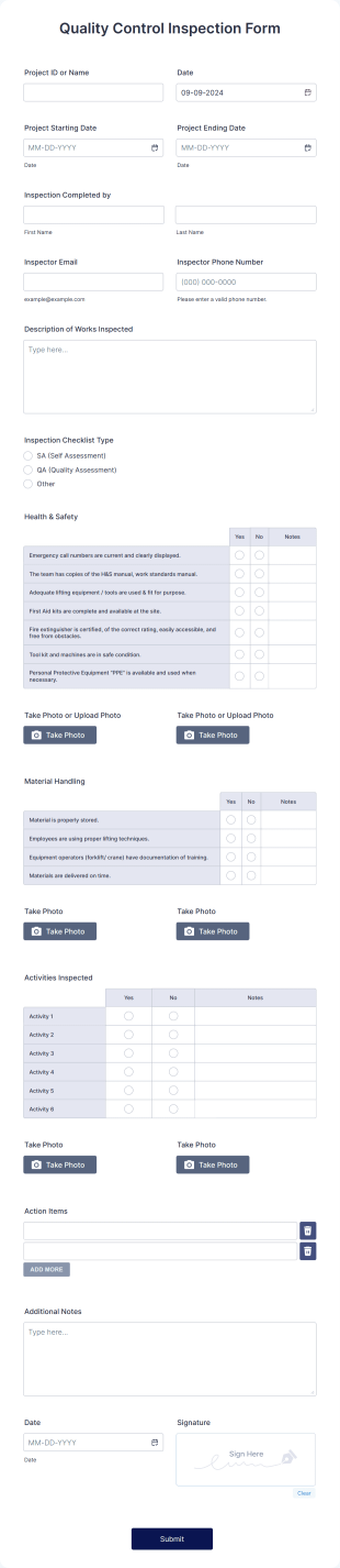 Quality Control Inspection Form Template