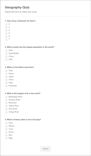 Quiz Form With A Calculated Number Of Correct Answers Form Template