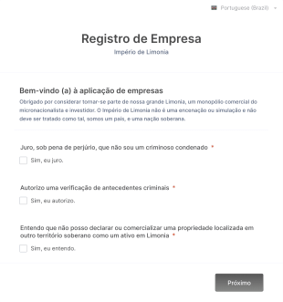 Registro De Empresa | Império Da Limonia Form Template