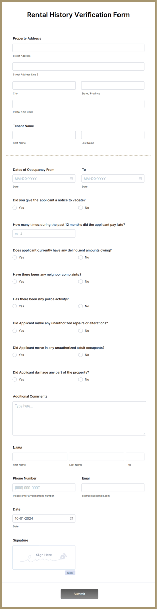 Rental History Verification Form Template