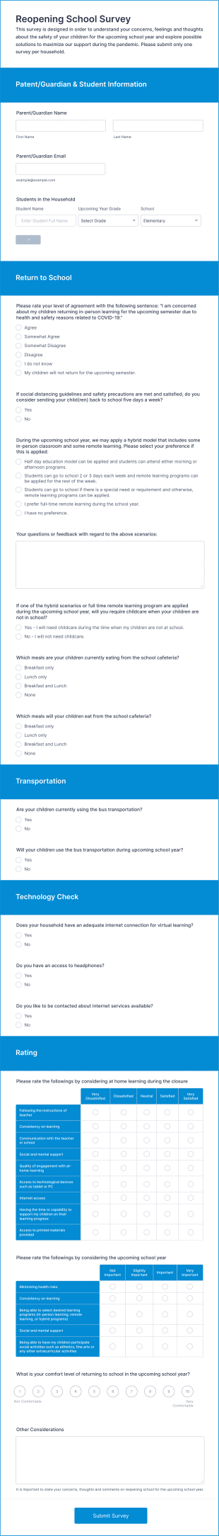 Reopening School Survey Form Template