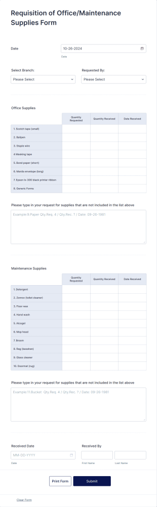 Requisition Of Supplies Materials Form Template