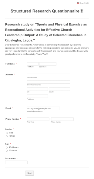 Research Questionnaire Form Template