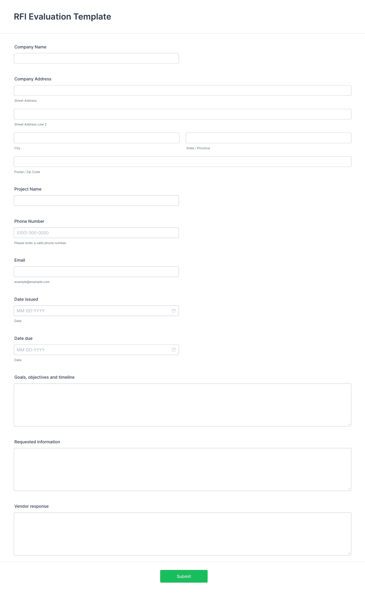 RFI Evaluation Template Form Template | Jotform