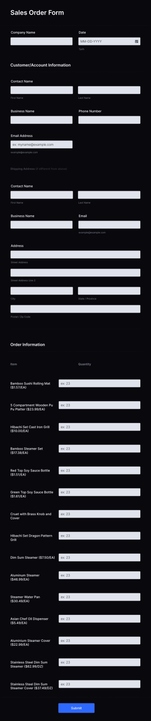 Sales Order Form Template
