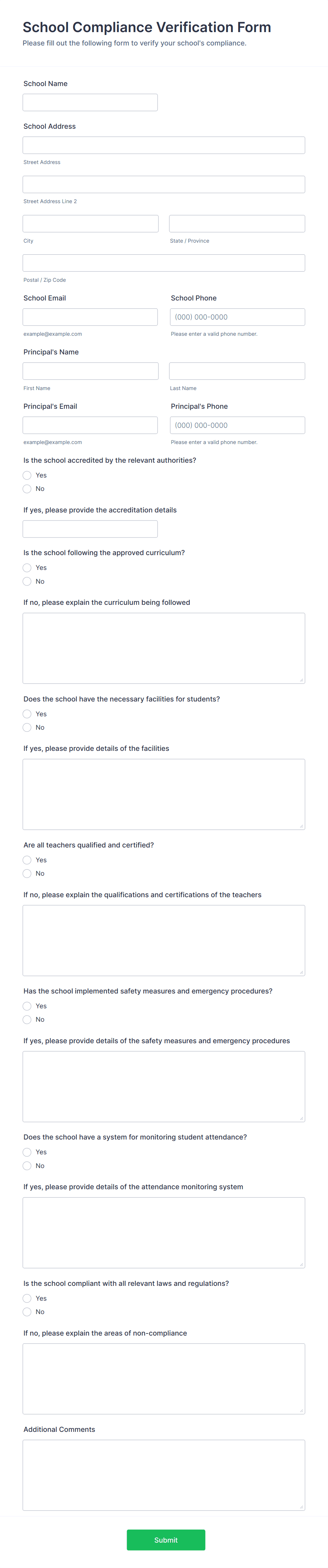 School Compliance Verification Form Template | Jotform