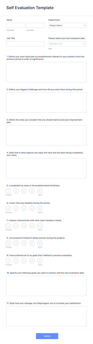 Self Evaluation Template Form Template