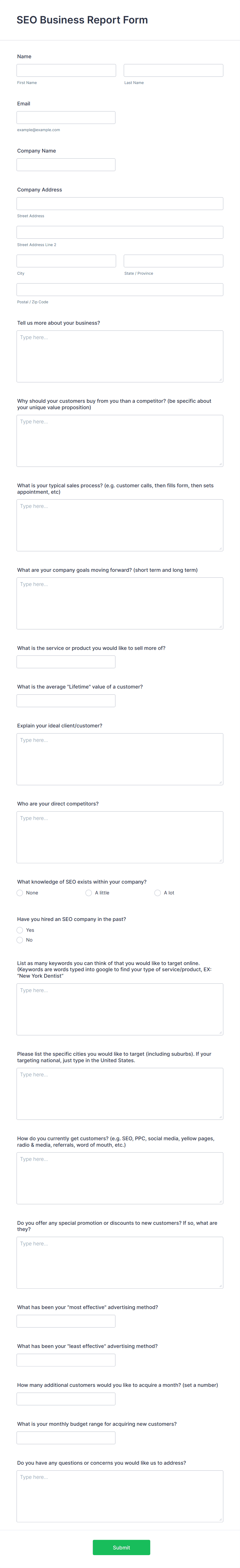 SEO Business Report Form Template | Jotform