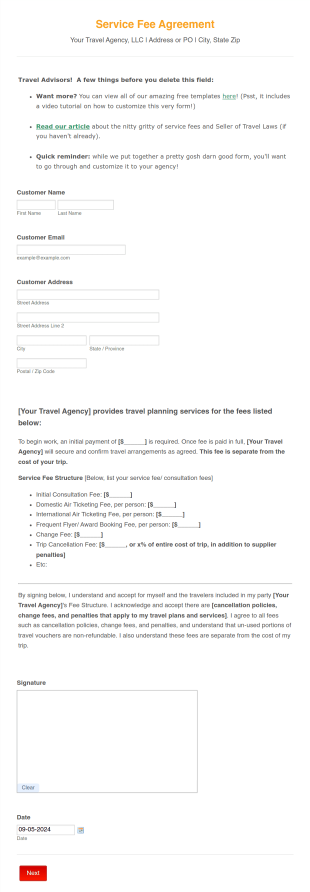 Service Fee Agreement Template Form Template