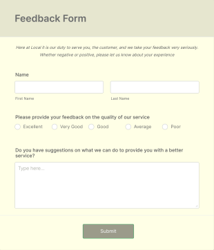 Service Quality Feedback Form Template