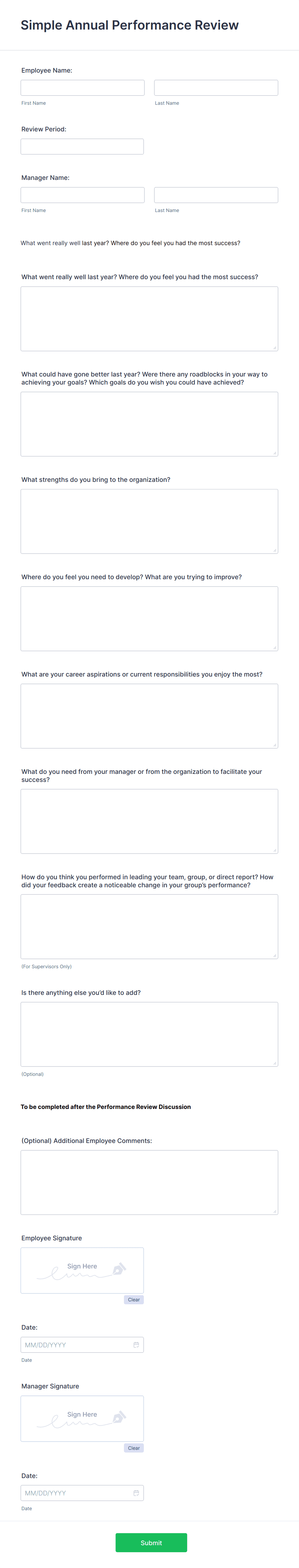 Simple Annual Performance Review Form Template | Jotform