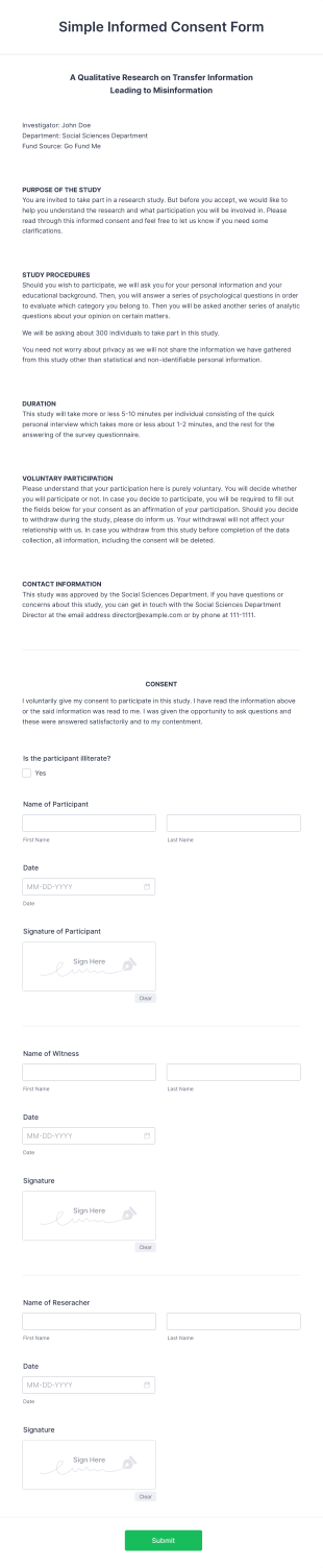 Simple Informed Consent Form Template