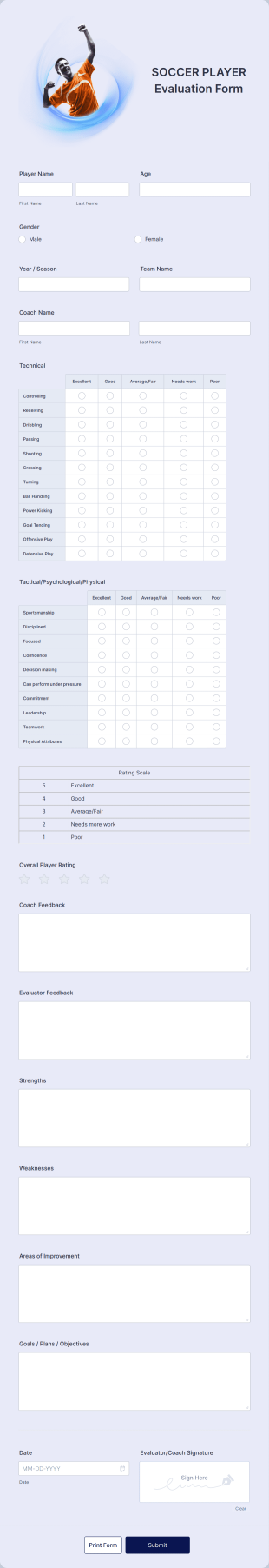 Soccer Player Evaluation Form Template