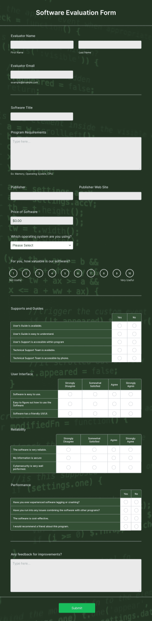 Software Evaluation Form Template