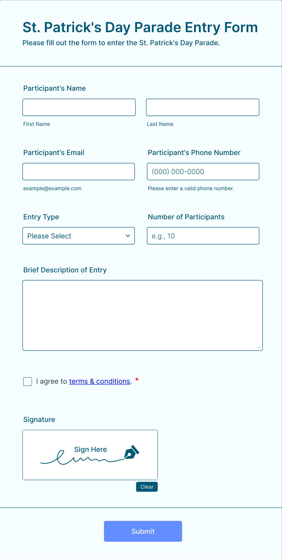 St. Patrick's Day Parade Entry Form Template | Jotform