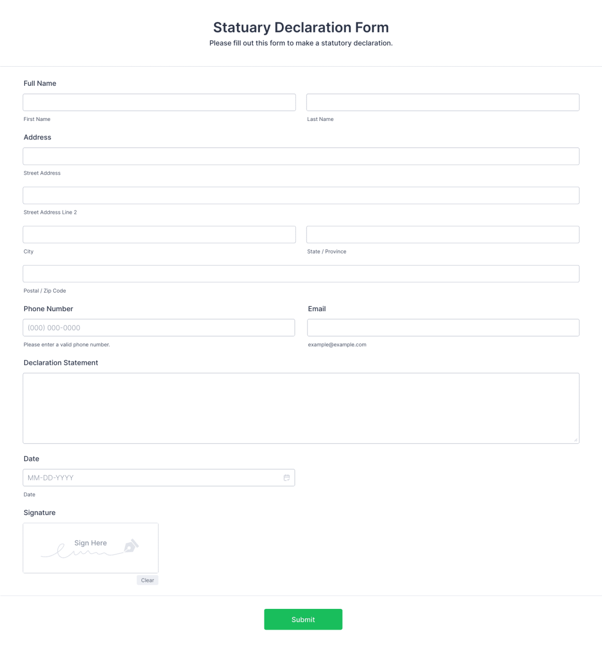 Statuary Declaration Form Template | Jotform