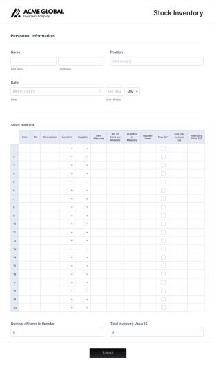 Stock Inventory Form Template