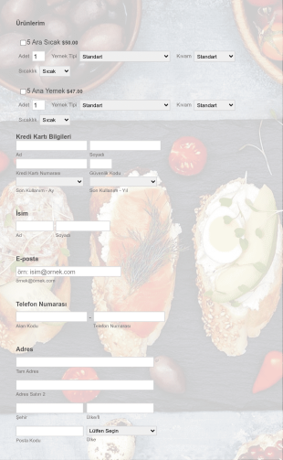Stripe Online Yiyecek Sipariş Form Template