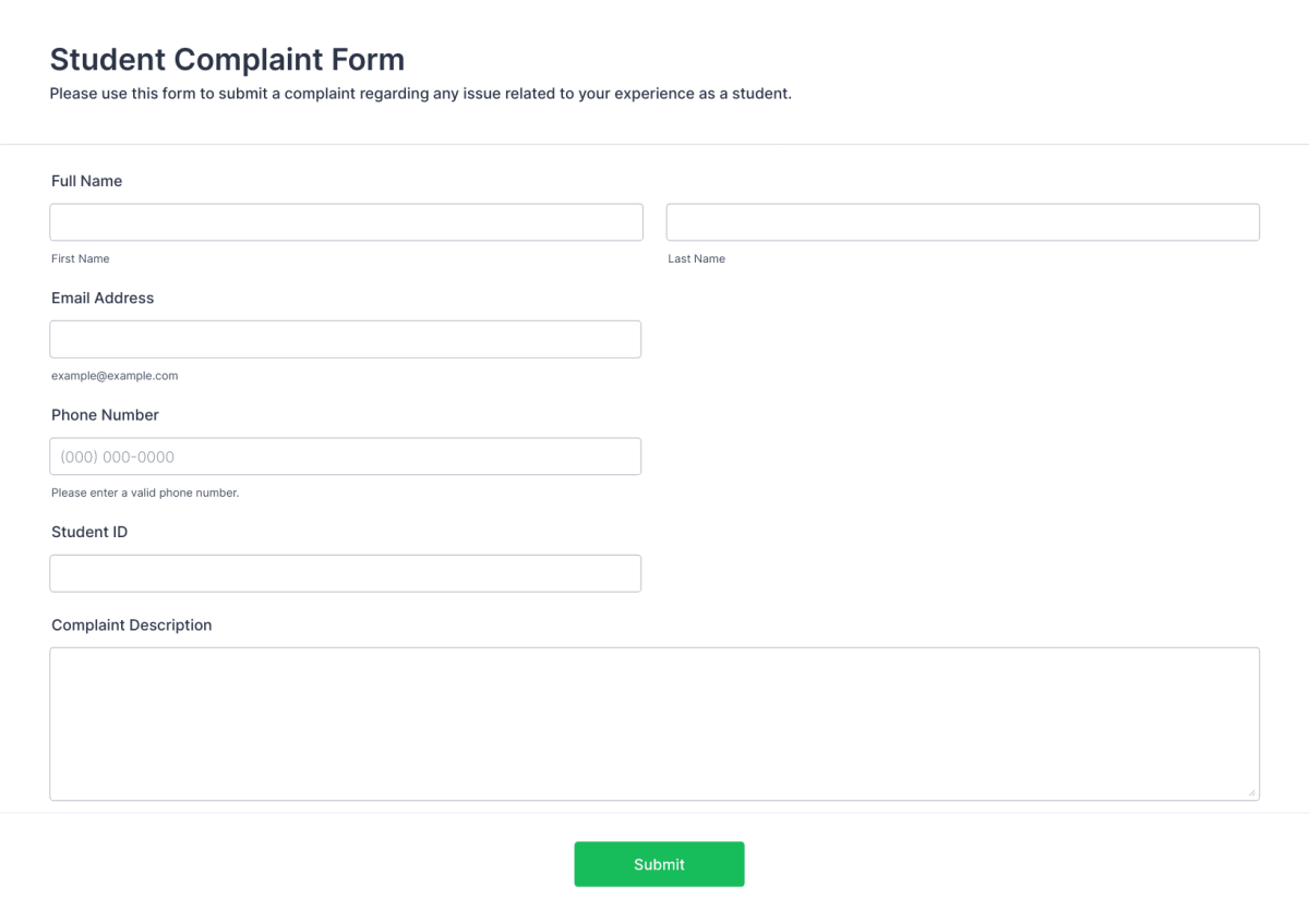 Student Complaint Form Template | Jotform