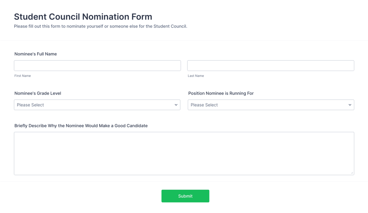 Student Council Nomination Form Template | Jotform