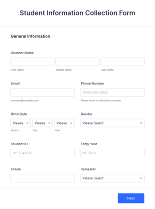 Student Information Collection Form Template