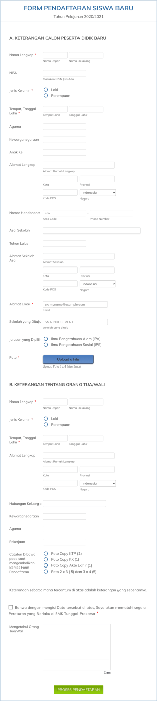 Student Registration Form In Indonesian Form Template