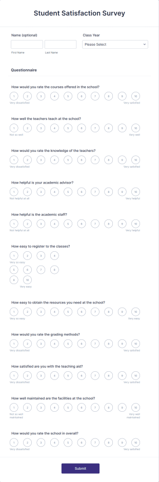 Student Satisfaction Survey Form Template