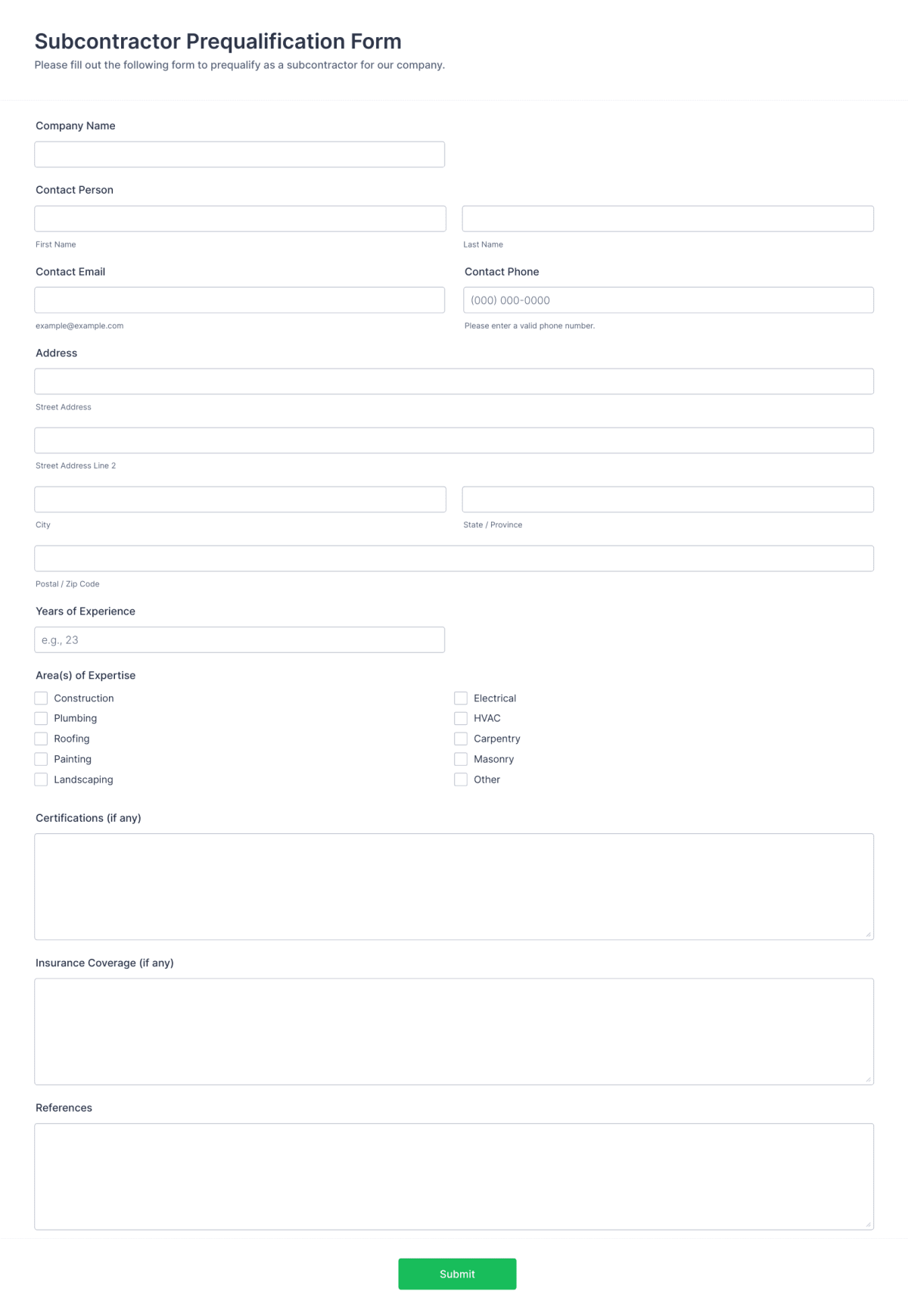 Subcontractor Prequalification Form Template Jotform 6842