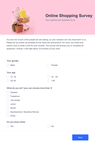 Online Shopping Survey Form Template