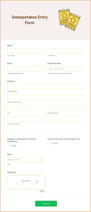 Sweepstakes Entry Form Template