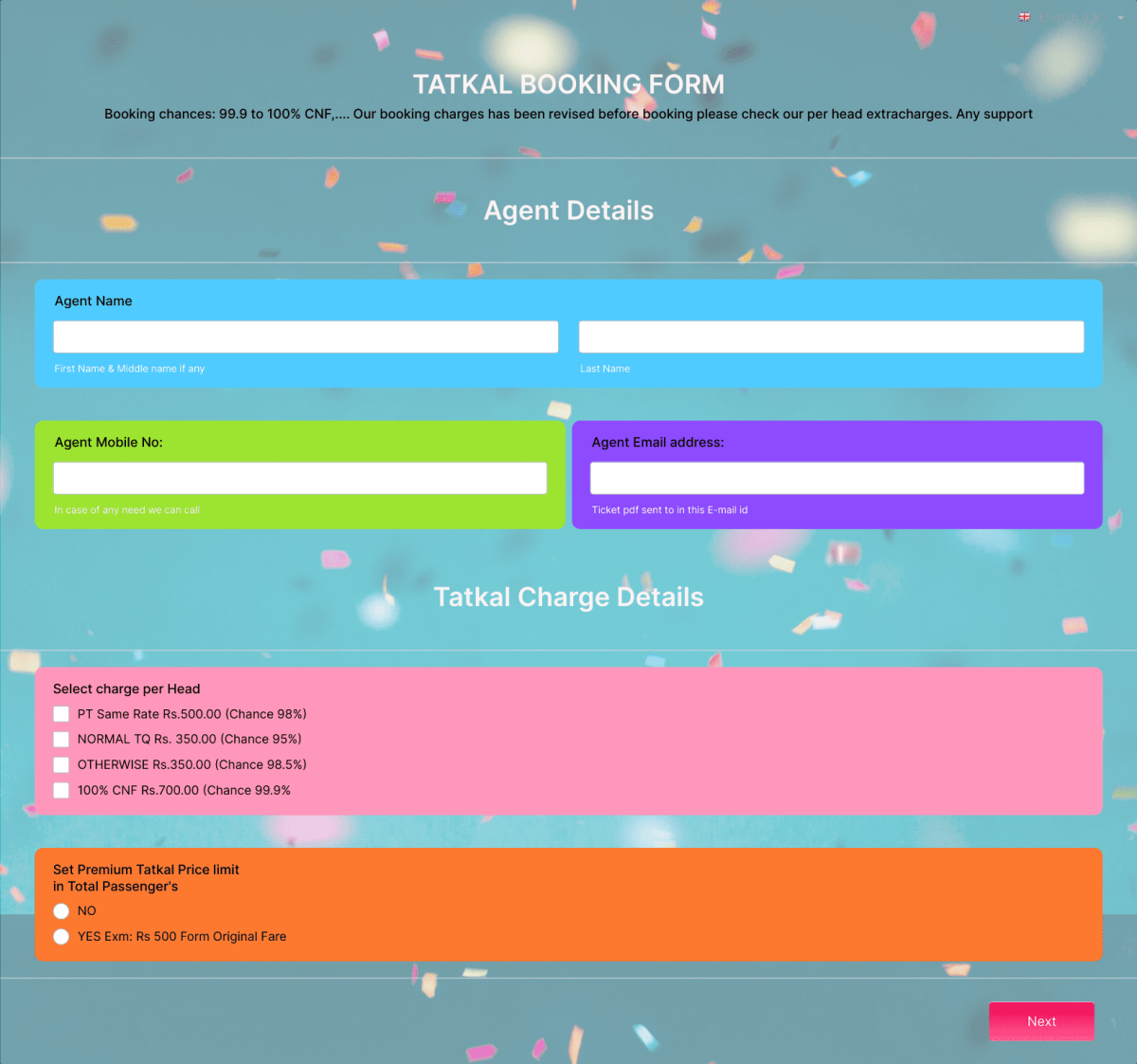 Tatkal Booking Form Template | Jotform