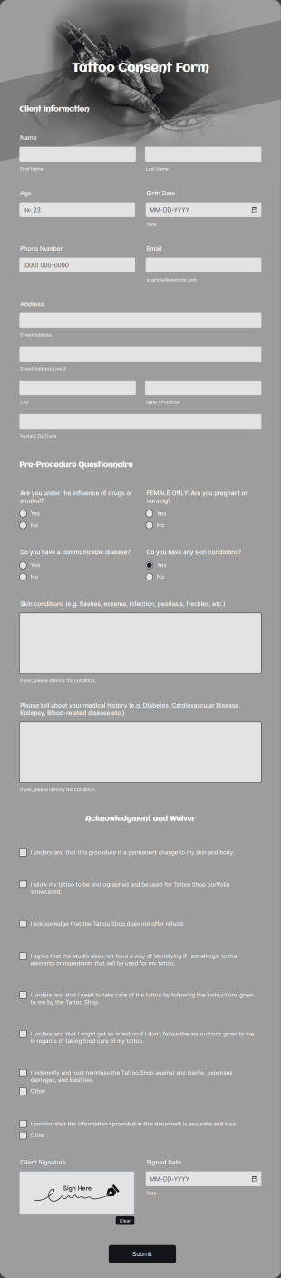 Tattoo Consent Form Template