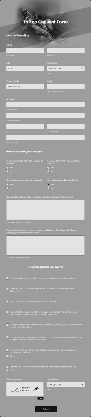 Tattoo Consent Form Template