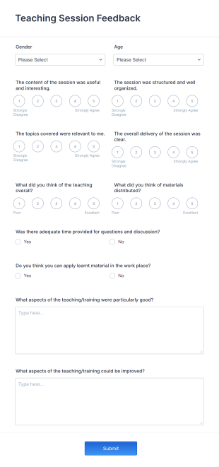 Teaching Session Feedback Form Template