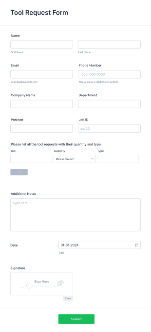 Tool Request Form Template
