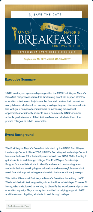 UNCF Ft. Wayne Mayor’s Virtual Breakfast Event Sponsorship Form Template