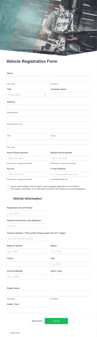 Vehicle Registration Form Template